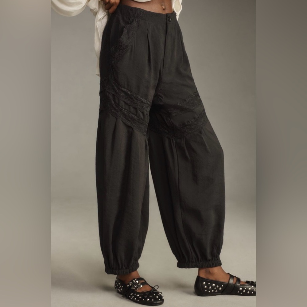 Anthropologie Pieced Black Lace Joggers Size S NWT - Picture 7 of 16